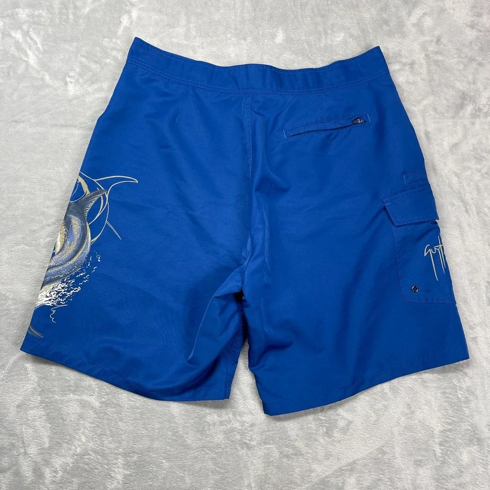 AFTCO Guy Harvey Shorts Mens 38 Blue Sport Fishing Board Swim Trunks Surf Surfer